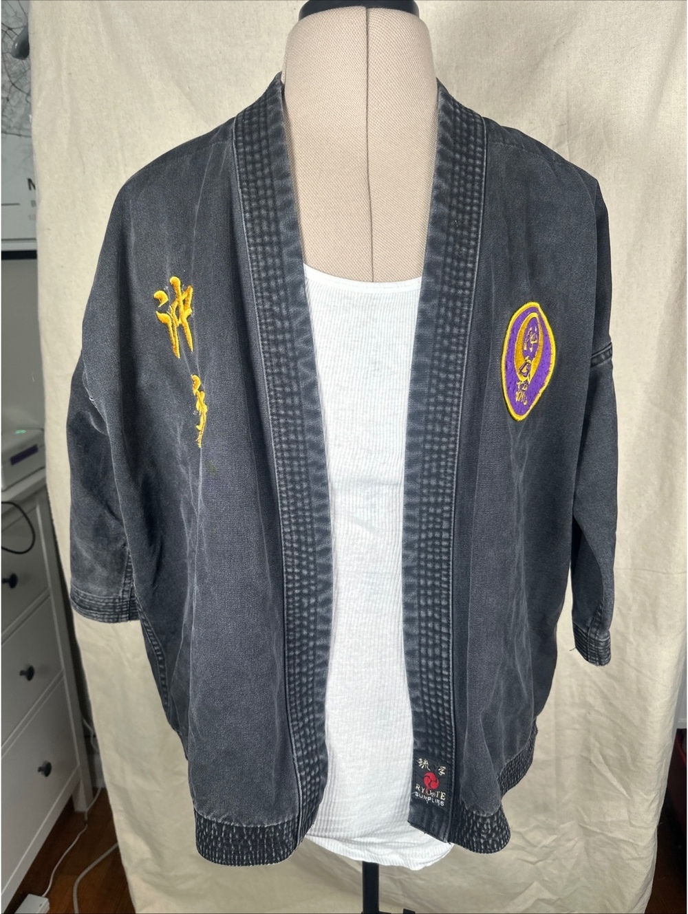 Vintage Ryu Te Supplies Karate Gi Jacket Black Canvas Ryukyu